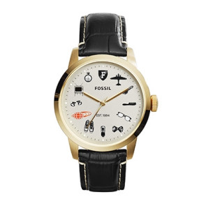 Watch strap Fossil FS4977 Leather Black 20mm